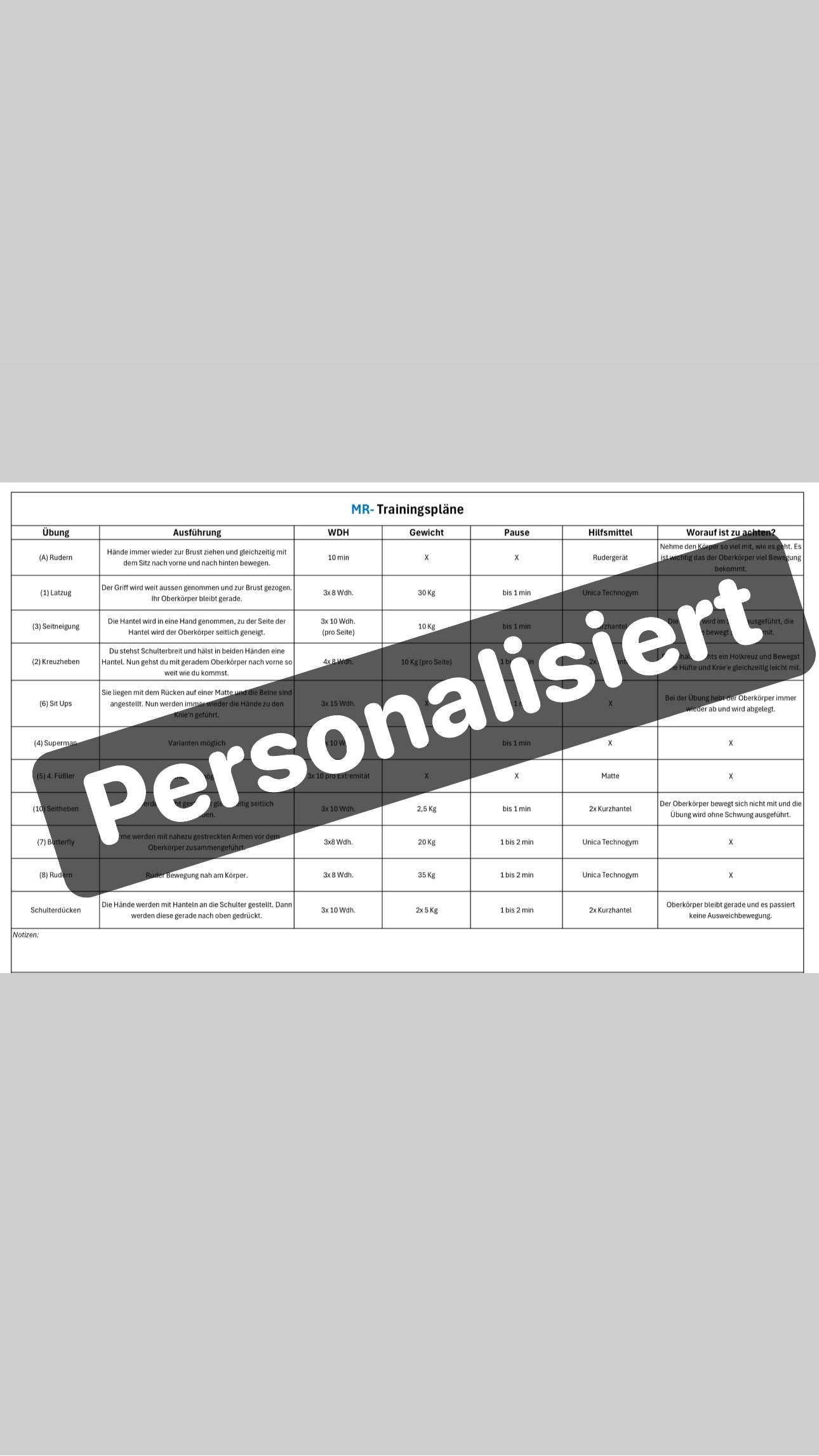 Therapeutischer Trainingsplan